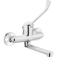 Deante Grifo de pared para lavabo, modelo Clinic, con palanca, de latón, de un solo mando, con un alcance de vertido de 212 mm, para montaje en pared
