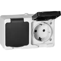 ORNO Toma de corriente empotrada doble, 2X2P+T, Schuko, AQUATIC MINI, IP54, en blanco y negro