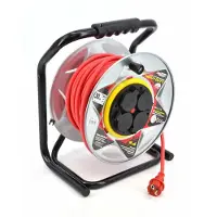 AWTOOLS , cable extensor enrollable de metal, color rojo, alta resistencia, 50 metros, 3 x 1,5 mm, 16A / 3680W / IP44