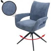 Mendler Silla para comedor HWC-O78, silla para cocina, giratoria con retorno automático, tapizada en tela chenille (310g/m²), color gris azulado