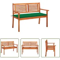 The Living Store Banco de jardín de madera maciza de eucalipto, para 2 personas, con cojín, de 120 cm de ancho