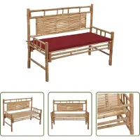 The Living Store Banco de jardín de la marca Living Store, con cojín, de 120 cm, fabricado en bambú