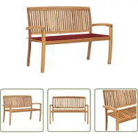 The Living Store Banco de jardín apilable de la marca Living Store, con cojín, de 128,5 cm de largo, fabricado en madera de teca maciza