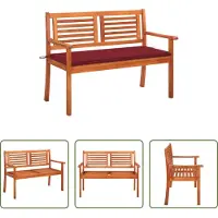 The Living Store Banco de jardín de madera maciza de eucalipto, para 2 personas, con cojín, de 120 cm de ancho