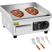 Vevor - Parrilla eléctrica comercial, 2000 W, placa de cocción plana para encimera, temperatura ajustable de 50–300 °C, dimensiones 36 x 30 x 1 cm, placa de cocción de acero inoxidable