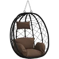 vidaXL Silla colgante con forma de huevo, de ratán sintético, 91,5 x 54,5 x 107 cm, color café