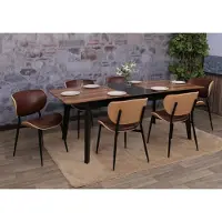 Mendler Juego de 6 sillas de comedor HWC-O45, silla, estructura de madera contrachapada, tapizado en cuero sintético de 280g/m², certificación color natural, marrón vintage