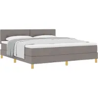 vidaXL Cama con somier y almohada, con cabecero, color taupe, 180 x 200 cm, tapizada en tela