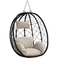 vidaXL Silla colgante con forma de huevo, de ratán sintético, 91,5 x 54,5 x 107 cm, color beige