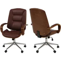 Mendler Silla de oficina HWC-O83, silla giratoria, sillón de oficina, tapizada en cuero sintético (280g/m²), estructura de haya con certificación , acabado en color nogal, de tono rojizo