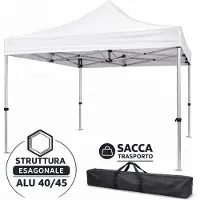 Divina Garden Pabellón plegable de aluminio profesional con estructura hexagonal, modelo Market-Pro 3x3, color blanco, impermeable