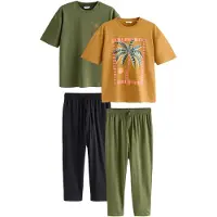 Next Pijama largo navy / oliva / naranja pastel
