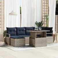 Prolenta Maison Exclusive - Juego de sofá de jardín de 7 piezas. Gris y azul marino. Fabricado en ratán sintético