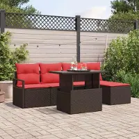 Prolenta Maison Exclusive - Juego de sofá de jardín de 6 piezas. Color marrón y rojo, fabricado en ratán sintético
