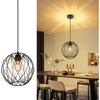 ZMH Lámpara colgante , color negro, diseño vintage, forma redonda, casquillo E27. Ideal para comedor, cocina, salón, escalera, pasillo. Sin bombilla incluida