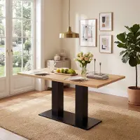 Flieks Mesa extensible para comedor, ideal para 6-8 personas, de forma rectangular, dimensiones 140-180x70x75 cm, tablero reforzado, color natural de madera