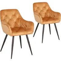 Happyment Sillas de comedor – Juego de 2 – Sillas de terciopelo – Estilo con reposabrazos – Patas de metal – Respaldo alto – Naranja – Ideales para comedor, salón y cocina