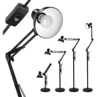KOBI Lámpara de pie AURIQ ST SCHWARZ, 2 metros de altura, con brazo ajustable, de metal negro, 1xE27, diseño moderno