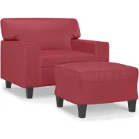 Syfax Sillón con taburete cuero sintético rojo tinto 60 cm