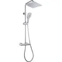 Görbach Sistema de ducha JOHO con cabezal de ducha grande (25x25 cm), grifo mezclador con termostato, juego de ducha de acero inoxidable con cabezal de ducha XL y acabado cromado