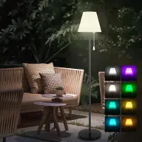 Lapalife Lámpara de pie solar para exteriores, con mando a distancia y sensor de luz, RGBW, regulable, inalámbrica, recargable, resistente al agua. Lámpara de pie para interiores, terrazas y jardines