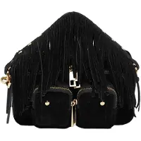 Núnoo Helena Fringe Suede Black W. Gold Talla: OS | Bolsos de Mano Outlet | Mujer | Negro
