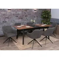 Mendler Juego de 6 sillas de comedor HWC-O47, sillas de cocina con reposabrazos, giratorias con sistema de retorno automático, tapizadas en tela (270g/m²) de color gris