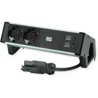 Bachmann Mesa DESK2 de aluminio, color , con 2 puertos USB protegidos, cargador USB de 22W (tipo A y C), cable de 0,2 metros, modelo GST18