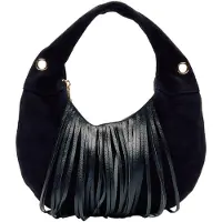 Núnoo Mini Gabi Suede Fringe Black W. Gold Talla: OS | Bolsos de Mano Outlet | Mujer | Negro