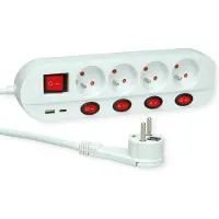 Roline , regleta de enchufes múltiple (4 enchufes) con interruptor, versión UTE, cargador USB tipo A y C, 1,5 metros