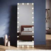Sonni : Espejo de pie cuadrado blanco de 160 x 60 x 3,5 cm, con iluminación LED y enchufe, apto para montaje en pared