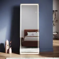 Sonni : Espejo de pie cuadrado blanco de 160 x 60 x 3,5 cm, con iluminación LED y enchufe, apto para montaje en pared