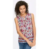HEINE Top ecru / azul / rojo oscuro