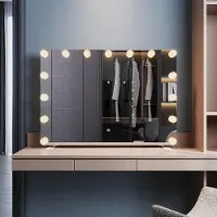 Sonni Espejo de pared cuadrado, 100 x 70 x 3,5 cm, color blanco, con iluminación LED y enchufe. Diseñado para montaje en pared