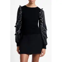 French Connection Krista Mix Ruffle Trim Slv Top Blackout Talla: S | Manga Larga Outlet | Mujer | Negro