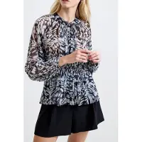 French Connection Emina Chiffon Allegra L/s Top Charcoal Multi Talla: 10 | Manga Larga Outlet | Mujer | Negro