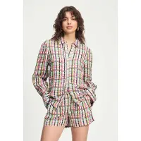 Pom Amsterdam Blouse - Brushwork Check Linen Talla: 38 | Blusas Outlet | Mujer | Blanco