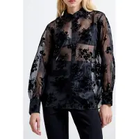 French Connection Mika Flocked Organza Shirt Black Talla: S | Blusas Outlet | Mujer | Negro