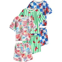 Next Pijama azul / verde neón / rojo claro / blanco