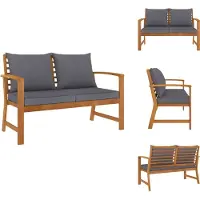 vidaXL Banco de jardín de 120 cm con cojín gris oscuro, fabricado en madera de acacia maciza. - Bancos de jardín