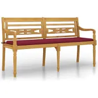 vidaXL Banco Batavia con cojín color burdeos, 150 cm, madera maciza de teca - Bancos de jardín