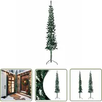 The Living Store : Árbol de Navidad artificial, semidecorado, con base, color verde, diseño delgado, 240 cm