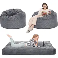 Bolt Cojín para el suelo tipo colchón, tamaño Queen – Colchón plegable para el suelo de 110x110 cm – Sillón-cama tipo puf de pana – Gris claro