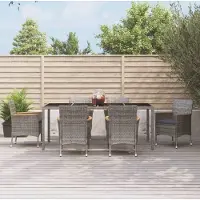 Prolenta Maison Exclusive: Juego de mesa de jardín de 7 piezas con cojines, color gris, fabricado en ratán sintético