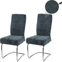Mendler Juego de 2 sillas de comedor HWC-G56, silla para cocina, silla libre, silla con respaldo, metal, tapizada en tela/textil de chenilla, color azul verdoso