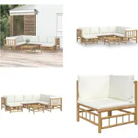 vidaXL Juego de jardín de 8 piezas con cojines color crema, fabricado en bambú. Juego de jardín para relajación. Conjunto de muebles de jardín para relajación. Juego de muebles de jardín