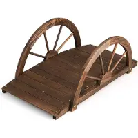 Costway , puente para estanque, puente de jardín, puente de madera con barandilla semicircular doble, puente decorativo de madera de pino, puente ornamental para jardín, estanque, 101 x 48,5 x 38 cm