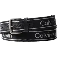Calvin Klein Cinturón 'Rounded Buckle Logo Webbing' gris claro / negro
