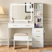 ProximaX Mesa de maquillaje multifuncional con superficie de vidrio, moderna, ideal para el dormitorio, estable y fácil de limpiar