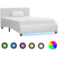 Syfax Estructura cama con LED cuero sintético blanco 100x200 cm